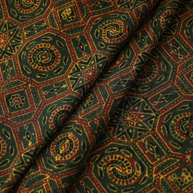 Green Octagon Pattern Block Print Cotton Ajrakh Fabric
