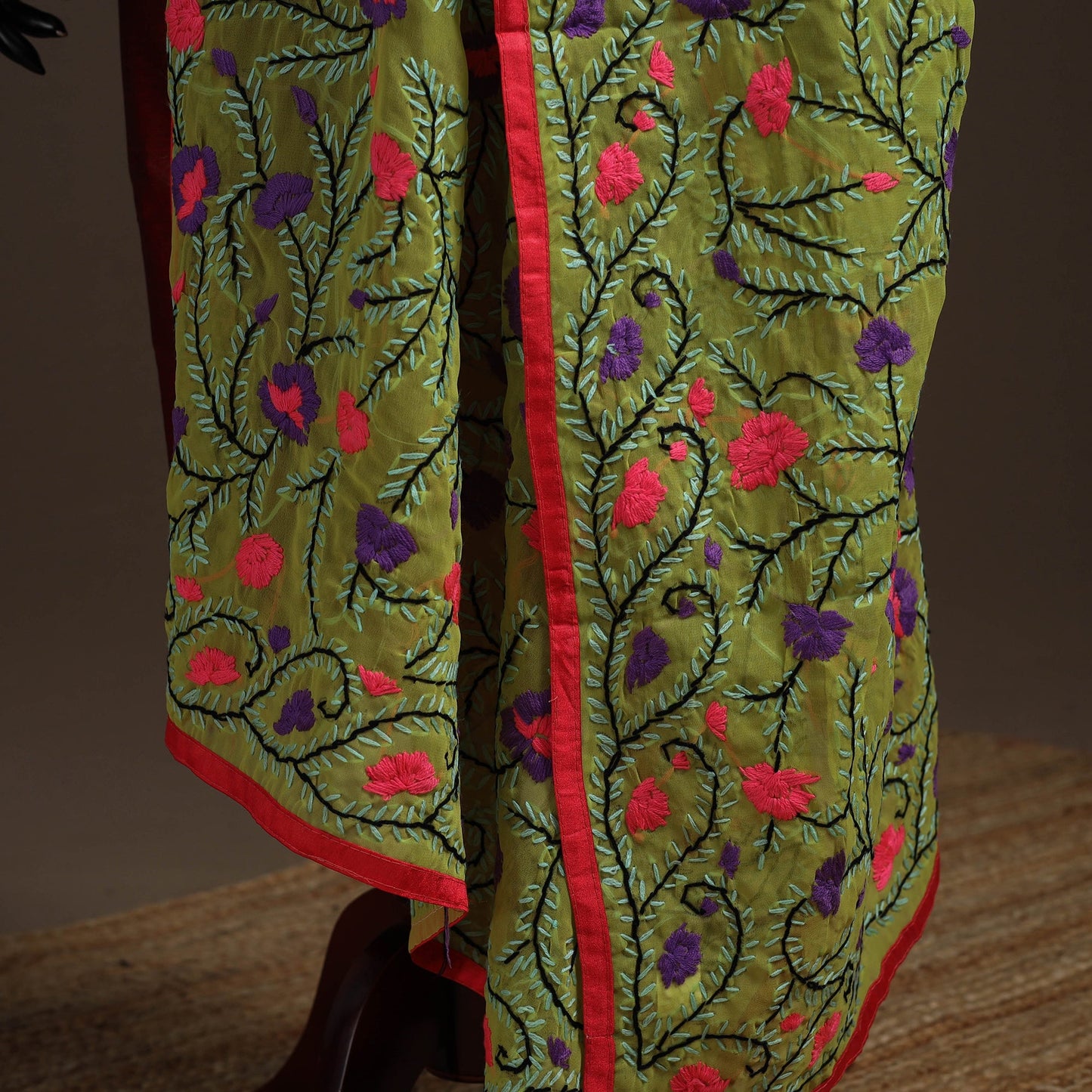 Georgette hand embroidered phulkari dupatta 15 - handcrafted