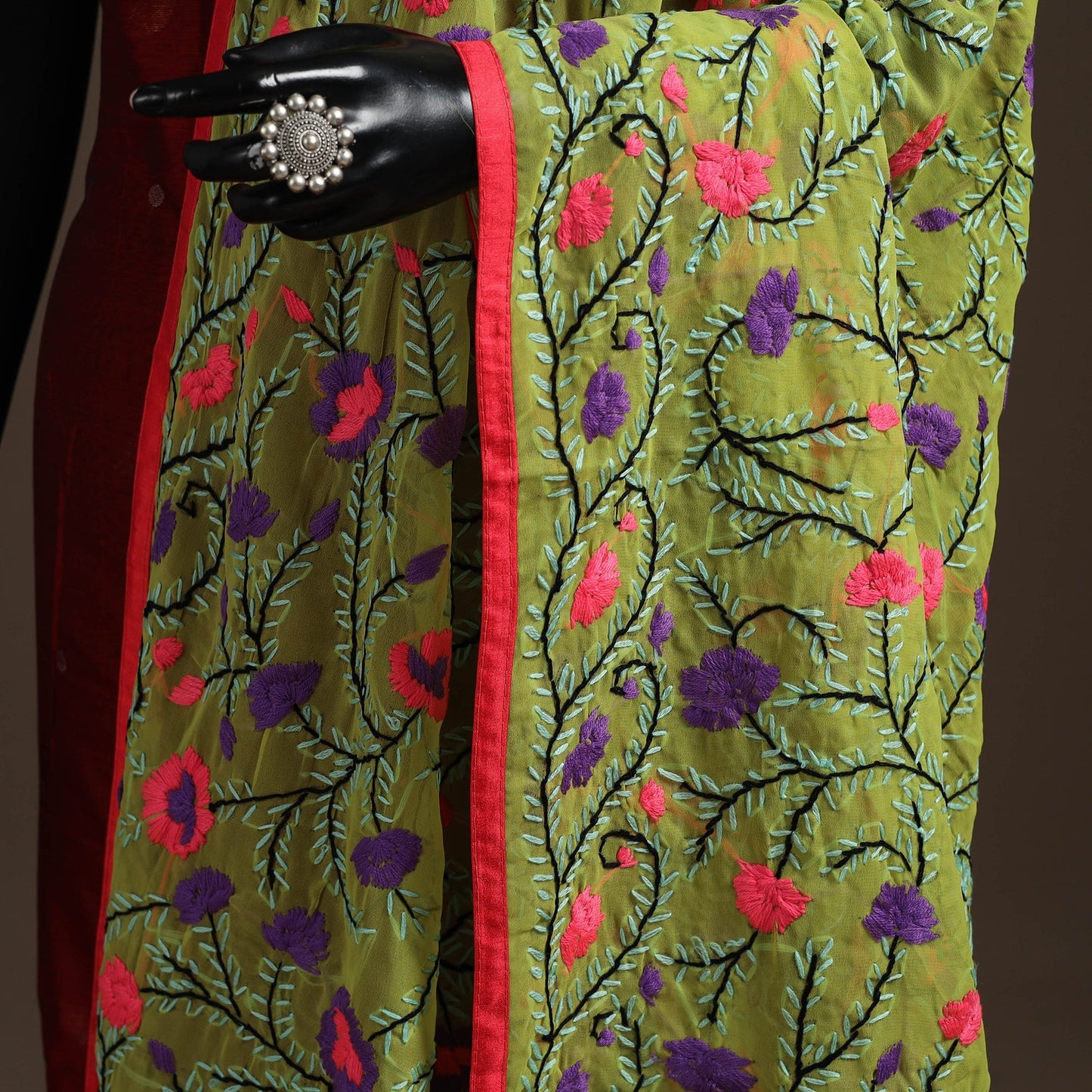 Georgette hand embroidered phulkari dupatta 15 - handcrafted
