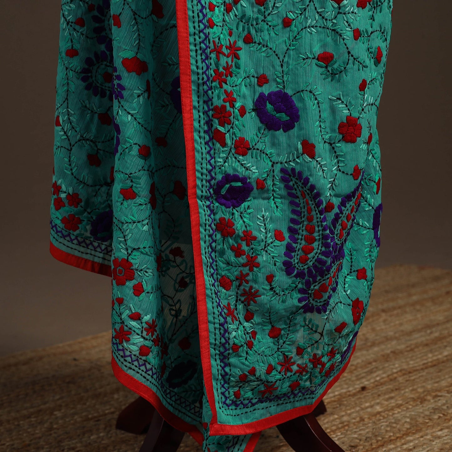 Georgette hand embroidered phulkari dupatta 29 - handcrafted