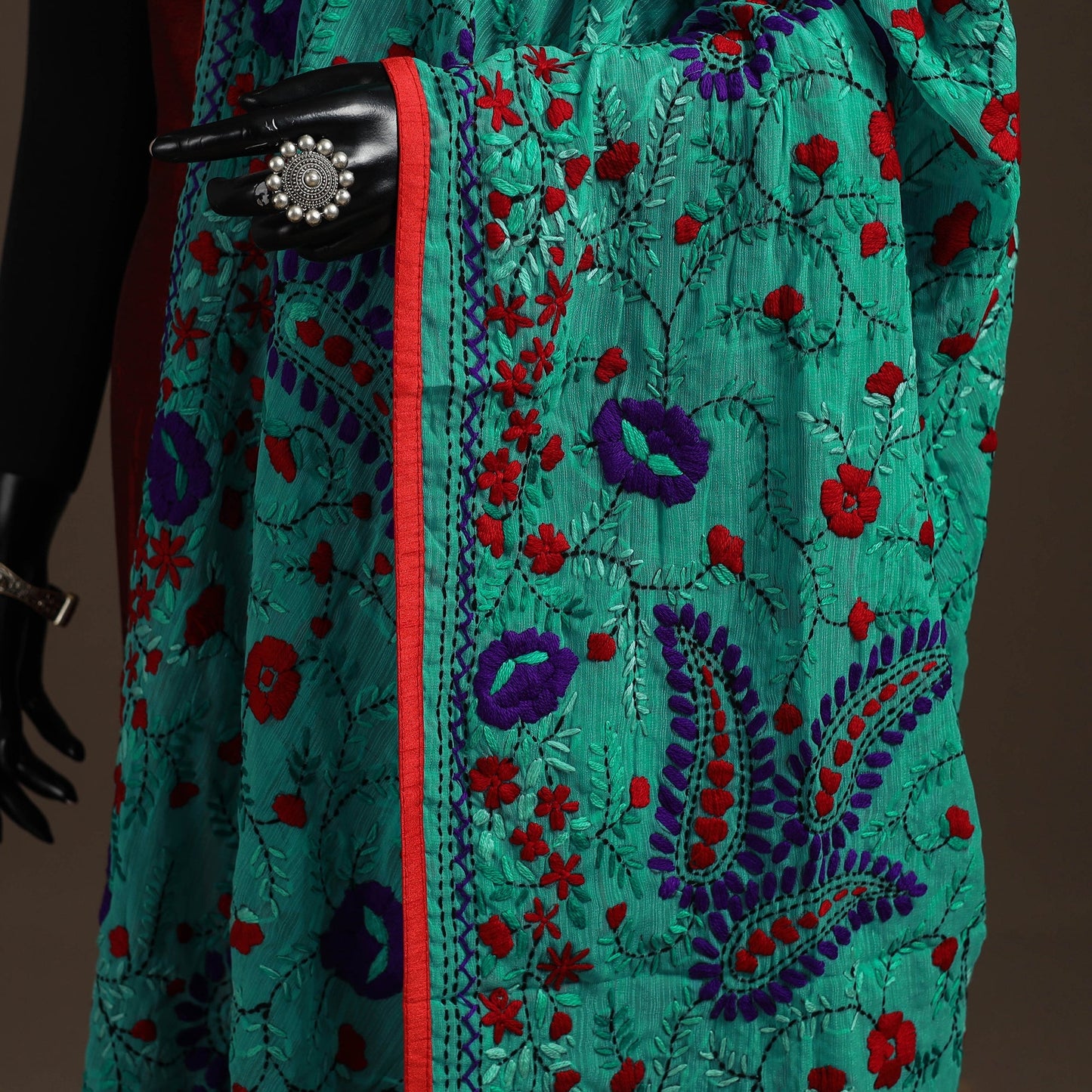 Georgette hand embroidered phulkari dupatta 29 - handcrafted