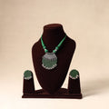 Green - german silver fabart necklace set 15 - handcrafted