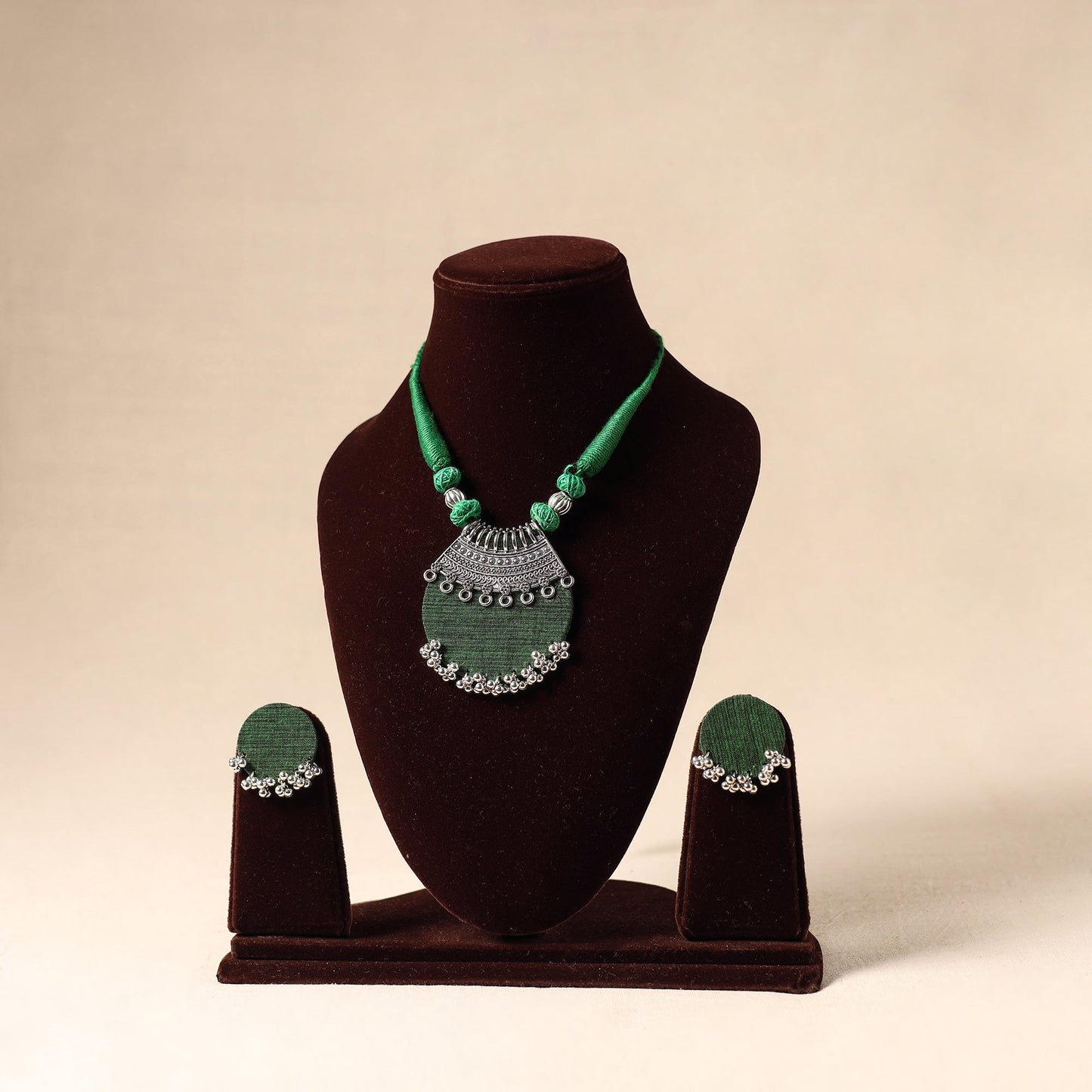 Green - german silver fabart necklace set 15 - handcrafted