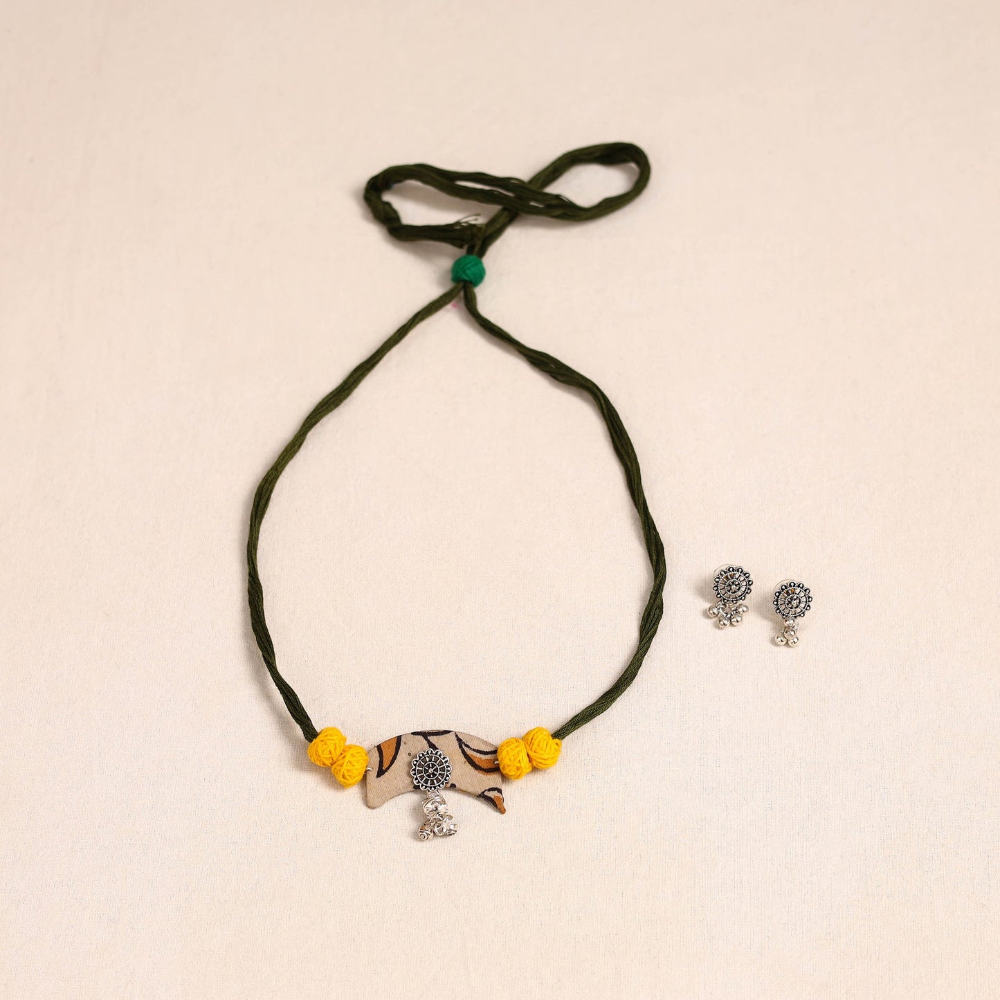 Green - german silver fabart necklace set 21 - handcrafted