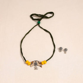 Green - german silver fabart necklace set 21 - handcrafted