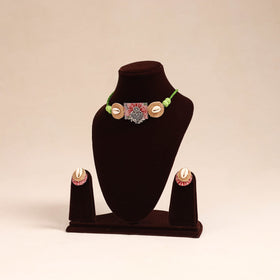 Green - german silver jute & fabart necklace set 65