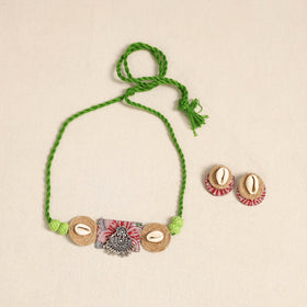 Green - german silver jute & fabart necklace set 65