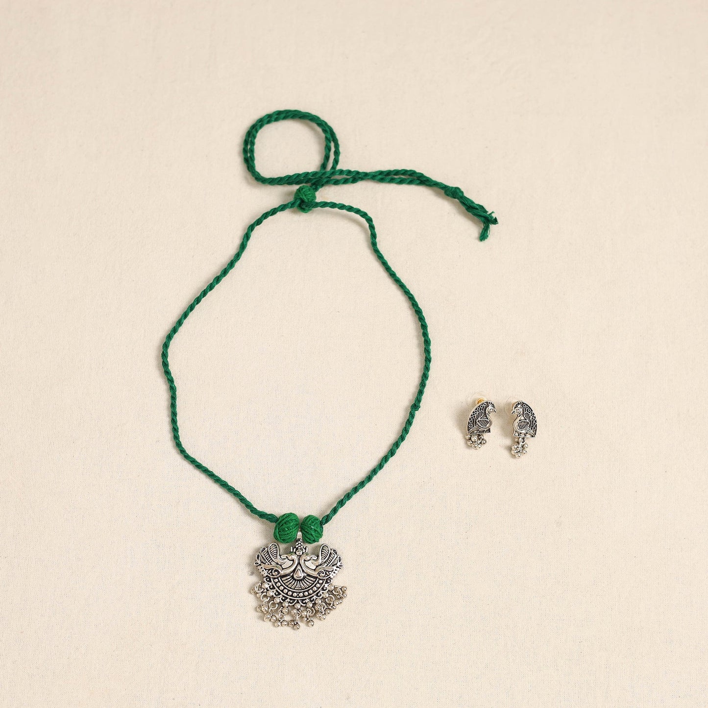 Green - german silver necklace set 01 - handcrafted