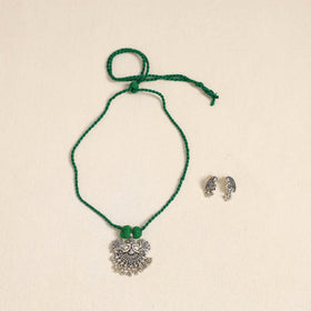 Green - german silver necklace set 01 - handcrafted