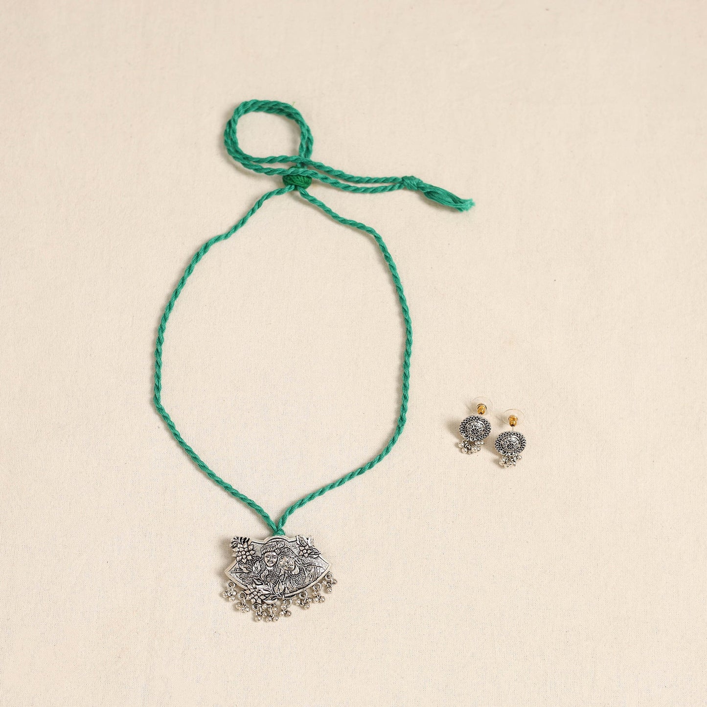 Green - german silver necklace set 09 - handcrafted