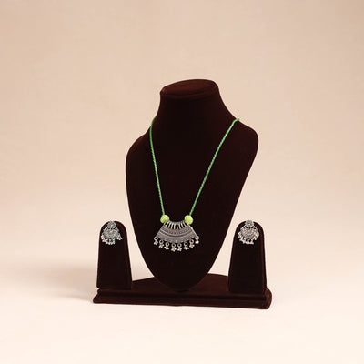 Green - german silver necklace set 14 - handcrafted
