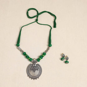 Green - german silver necklace set with beads 52