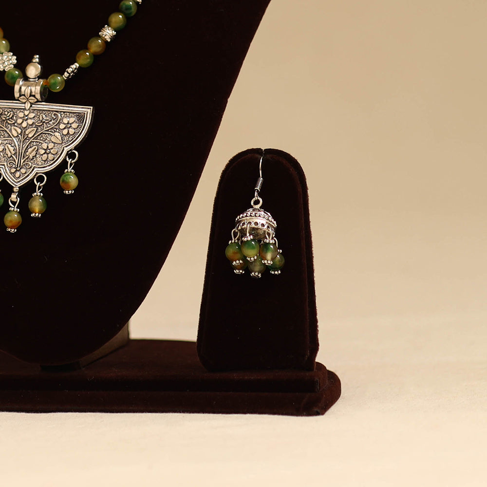 Green - german silver necklace set with glass stones 29