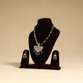 Green - german silver necklace set with glass stones 29