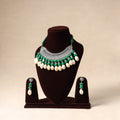 Green German Silver Necklace Set with Shell & Thread Beads