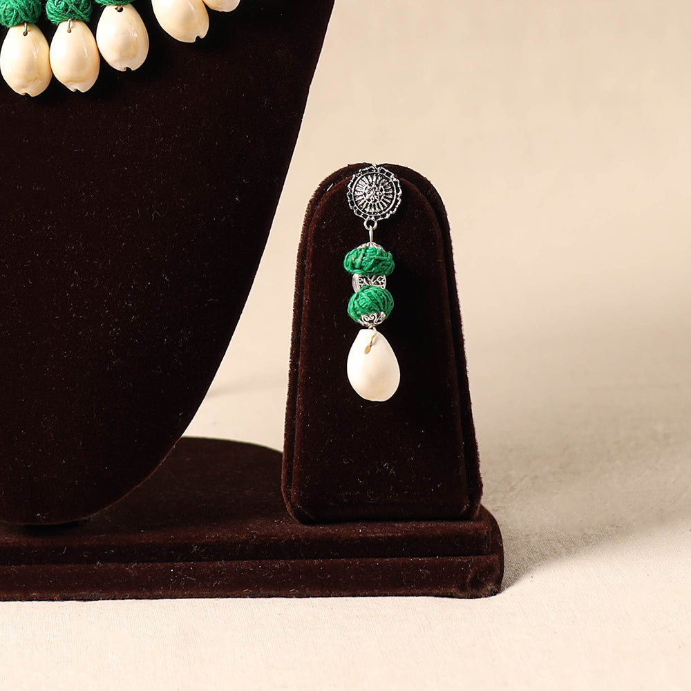 Green German Silver Necklace Set with Shell & Thread Beads