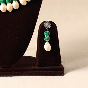 Green German Silver Necklace Set with Shell & Thread Beads