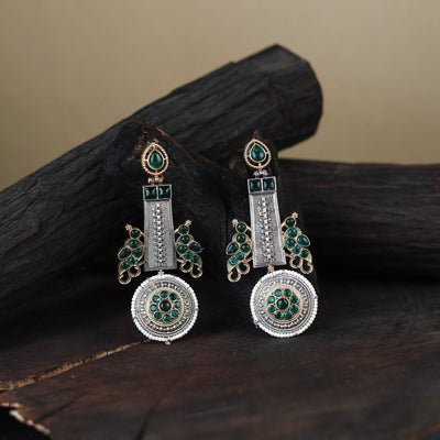 White German Silver-Plated Ethnic Drop Earrings