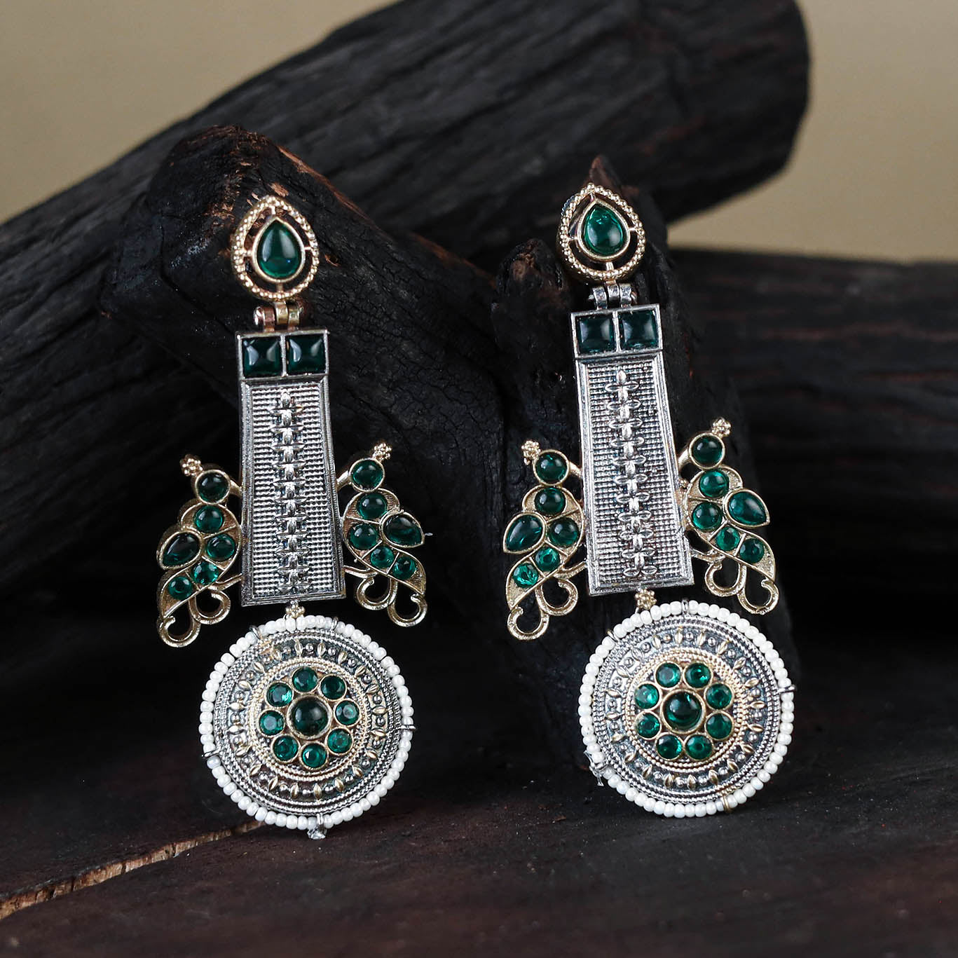 White German Silver-Plated Ethnic Drop Earrings