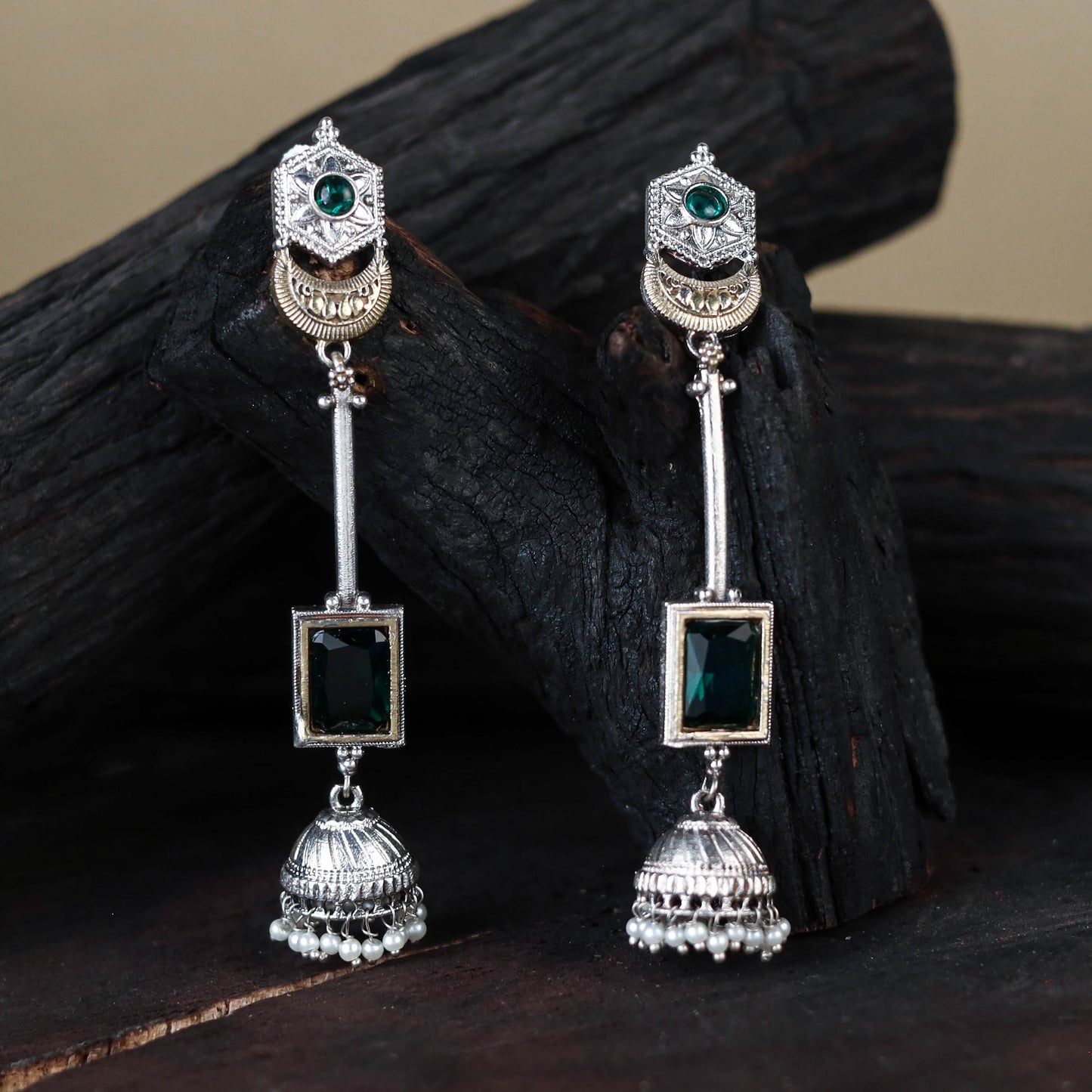 White German Silver-Plated Ethnic Drop Earrings