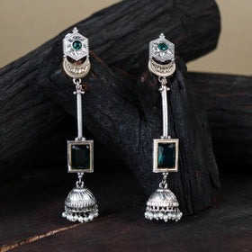 White German Silver-Plated Ethnic Drop Earrings