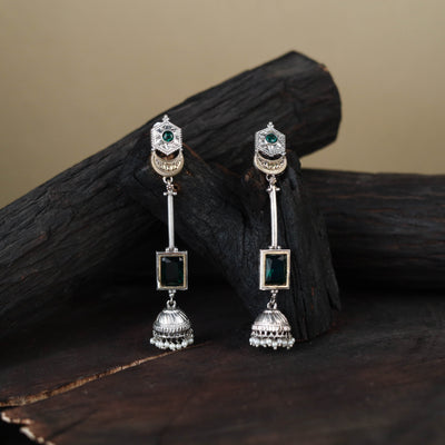 White German Silver-Plated Ethnic Drop Earrings