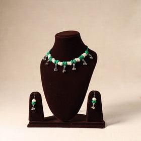 Green German Silver Thread Beads Necklace Set