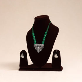 Green German Silver Thread Beads Necklace Set