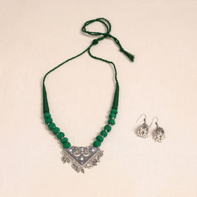 Green German Silver Thread Beads Necklace Set