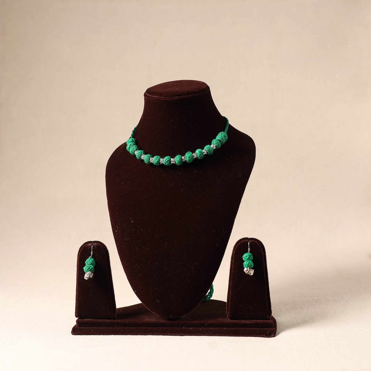 Green - german silver thread beads necklace set 19