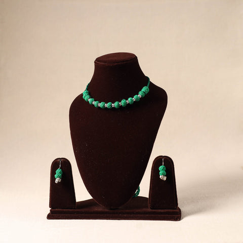Green - german silver thread beads necklace set 19