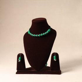 Green - german silver thread beads necklace set 19