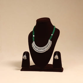 Green - german silver thread braided necklace set 03