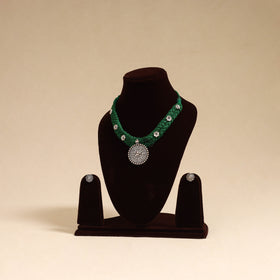 Green - german silver thread braided necklace set 38