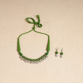 Green - german silver wooden beads necklace set 06