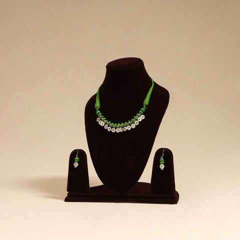 Green - german silver wooden beads necklace set 06