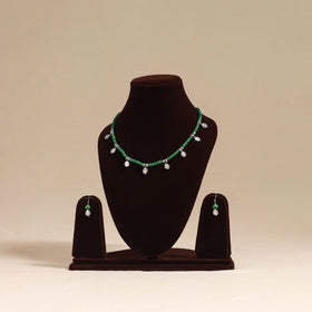 Green - german silver wooden beads necklace set 09