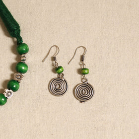 Green - german silver wooden beads necklace set 14