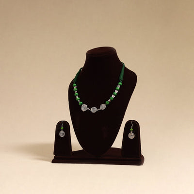 Green - german silver wooden beads necklace set 14