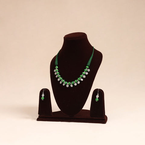 Green - german silver wooden beads necklace set 41