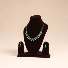 Green - german silver wooden beads necklace set 41