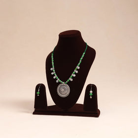 Green - german silver wooden beads necklace set 62