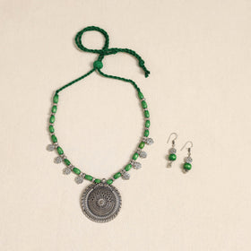 Green - german silver wooden beads necklace set 62