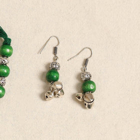 Green - german silver wooden beads necklace set 75