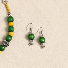 Green - german silver wooden beads necklace set 77