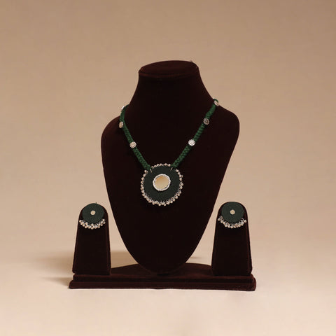 Ghungroo mirror work fabart necklace set 13 - handcrafted