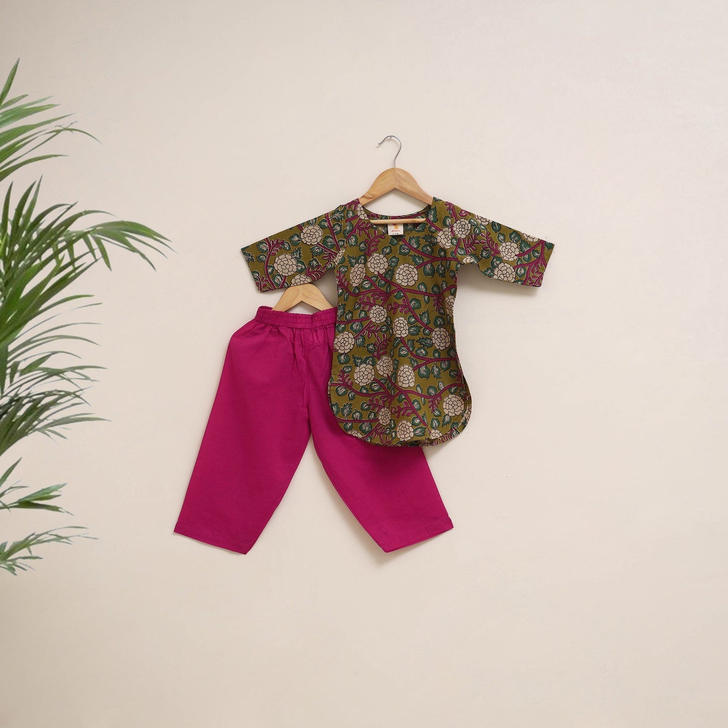 Green - girls kalamkari pure cotton kurta set (2-6 years)
