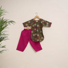 Green - girls kalamkari pure cotton kurta set (2-6 years)