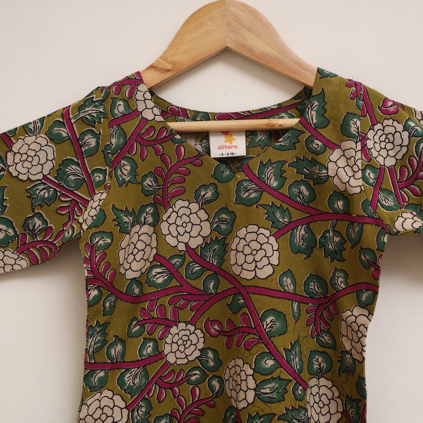 Green - girls kalamkari pure cotton kurta set (2-6 years)