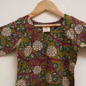Green - girls kalamkari pure cotton kurta set (2-6 years)
